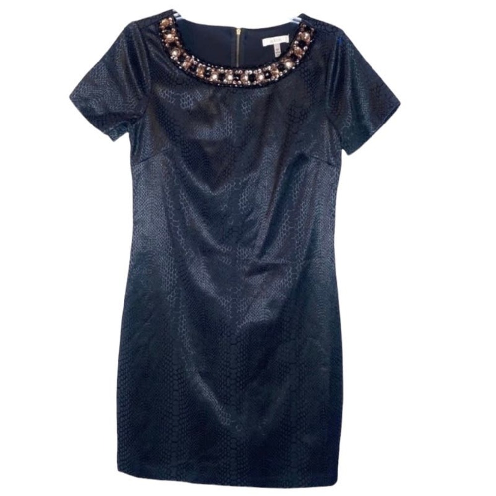 Halo Snakeskin Black Mini Dress with Beaded Neckline Small